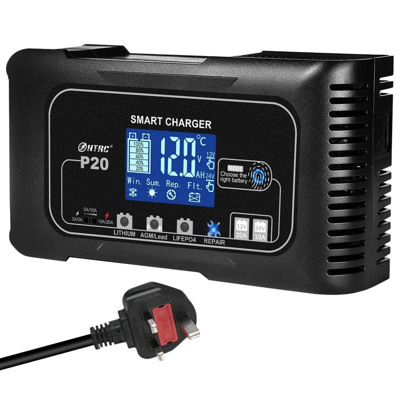HTRC 20A 12V-24V Smart Batterie Ladegerät für Motorrad Auto Batterie Reparatur Auto Moto Blei Säure AGM GEL PB Lithium-LiFePo4 Batteri