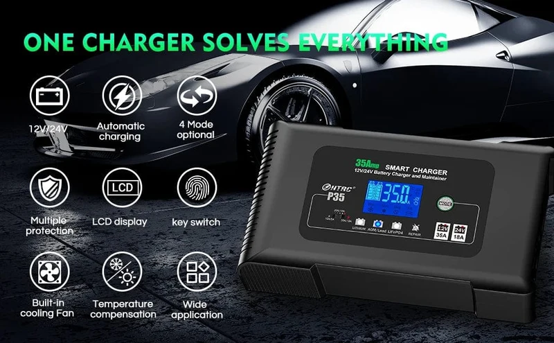 HTRC 20A 12V-24V Smart Batterie Ladegerät für Motorrad Auto Batterie Reparatur Auto Moto Blei Säure AGM GEL PB Lithium-LiFePo4 Batteri