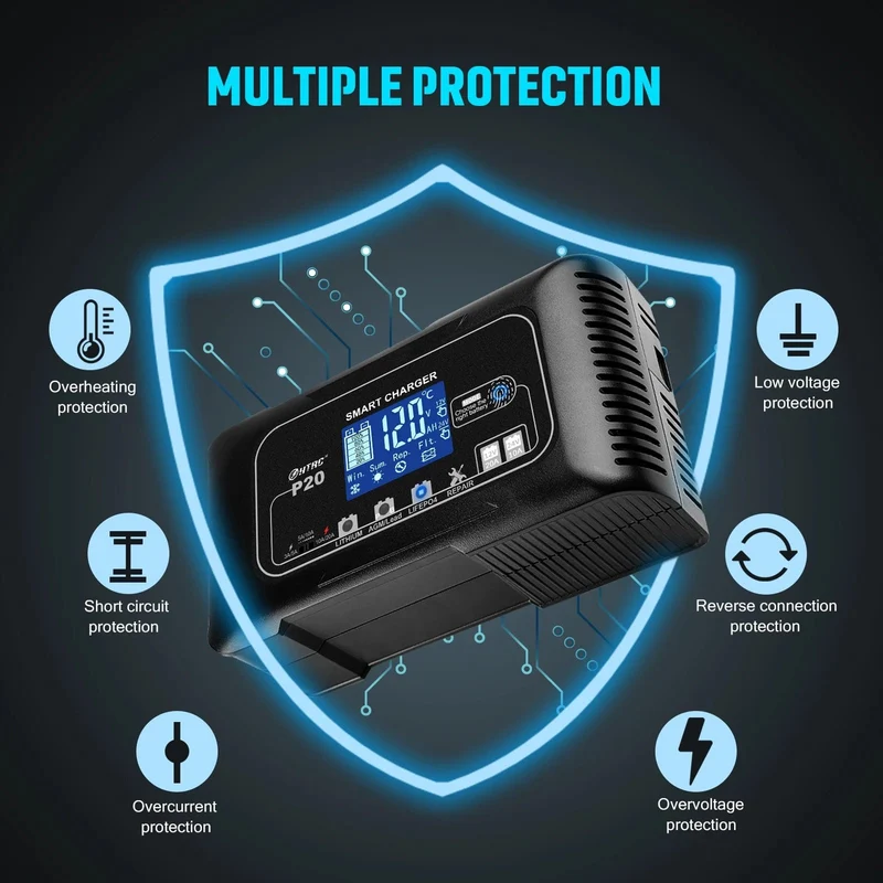 HTRC 20A 12V-24V Smart Batterie Ladegerät für Motorrad Auto Batterie Reparatur Auto Moto Blei Säure AGM GEL PB Lithium-LiFePo4 Batteri