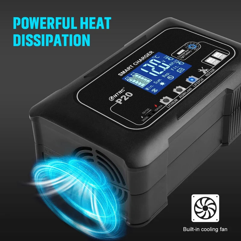 HTRC 20A 12V-24V Smart Batterie Ladegerät für Motorrad Auto Batterie Reparatur Auto Moto Blei Säure AGM GEL PB Lithium-LiFePo4 Batteri