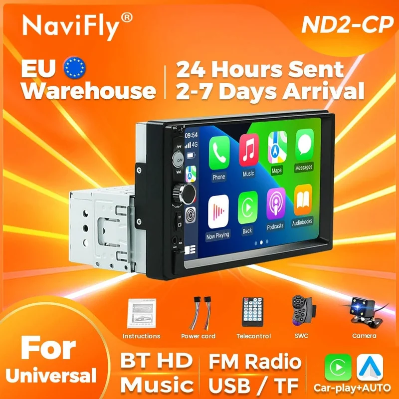 Navifly ND2 Universal 1Din Autoradio Stereo 7 Zoll HD Touchscreen Multimedia Player BT Autoaudio FM Empfänger Spiegel Link Monitor