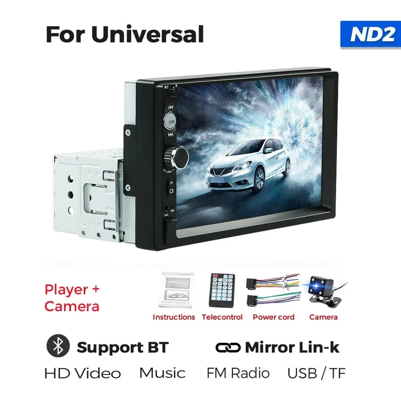 Navifly ND2 Universal 1Din Autoradio Stereo 7 Zoll HD Touchscreen Multimedia Player BT Autoaudio FM Empfänger Spiegel Link Monitor