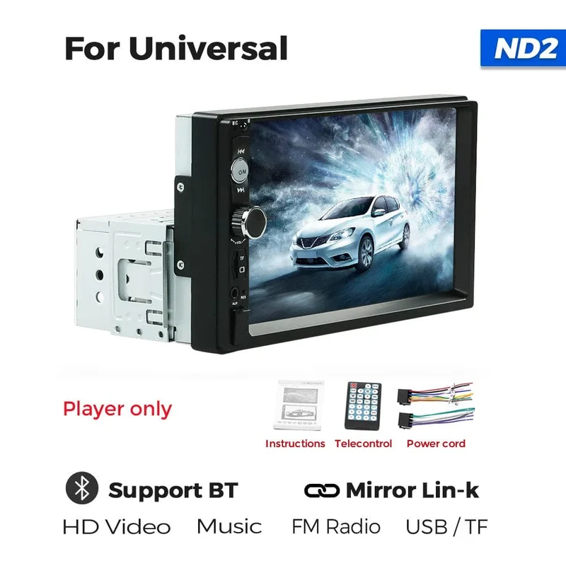 Navifly ND2 Universal 1Din Autoradio Stereo 7 Zoll HD Touchscreen Multimedia Player BT Autoaudio FM Empfänger Spiegel Link Monitor