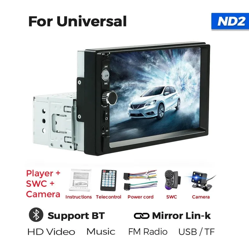 Navifly ND2 Universal 1Din Autoradio Stereo 7 Zoll HD Touchscreen Multimedia Player BT Autoaudio FM Empfänger Spiegel Link Monitor