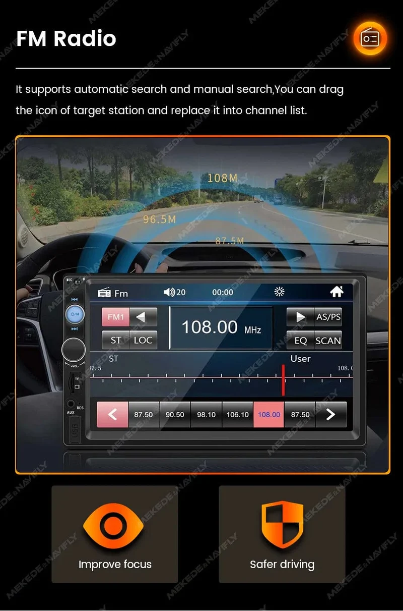 Navifly ND2 Universal 1Din Autoradio Stereo 7 Zoll HD Touchscreen Multimedia Player BT Autoaudio FM Empfänger Spiegel Link Monitor