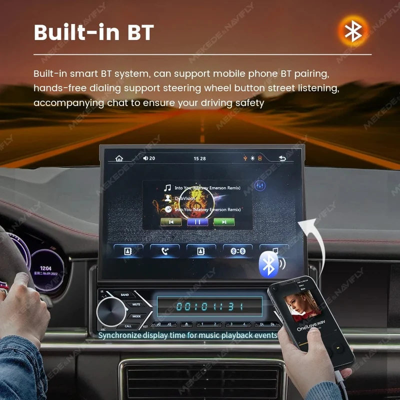 Universelles 7-Zoll-1-Din-Autoradio mit versenkbarem Bildschirm, Android Auto Carplay, Multimedia-Videoplayer, intelligentes Fahrzeugsystem, BT, FM, USB