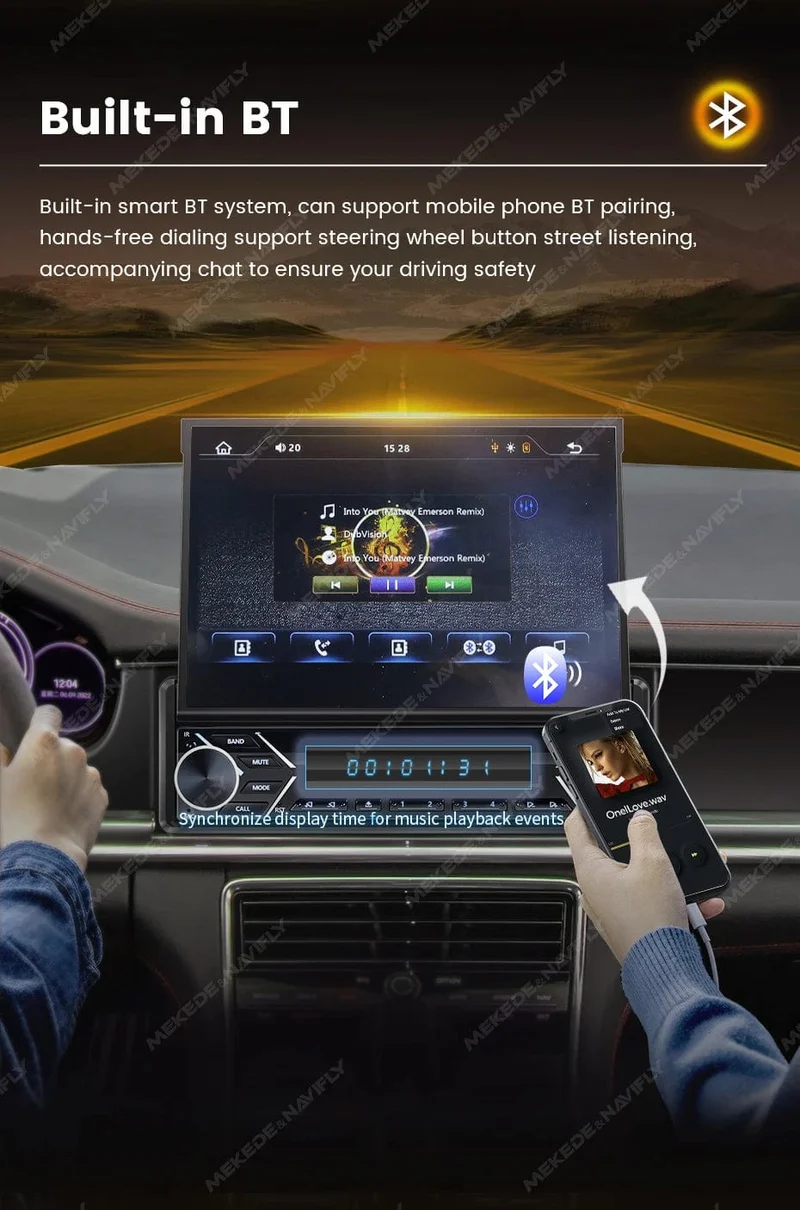 Universelles 7-Zoll-1-Din-Autoradio mit versenkbarem Bildschirm, Android Auto Carplay, Multimedia-Videoplayer, intelligentes Fahrzeugsystem, BT, FM, USB