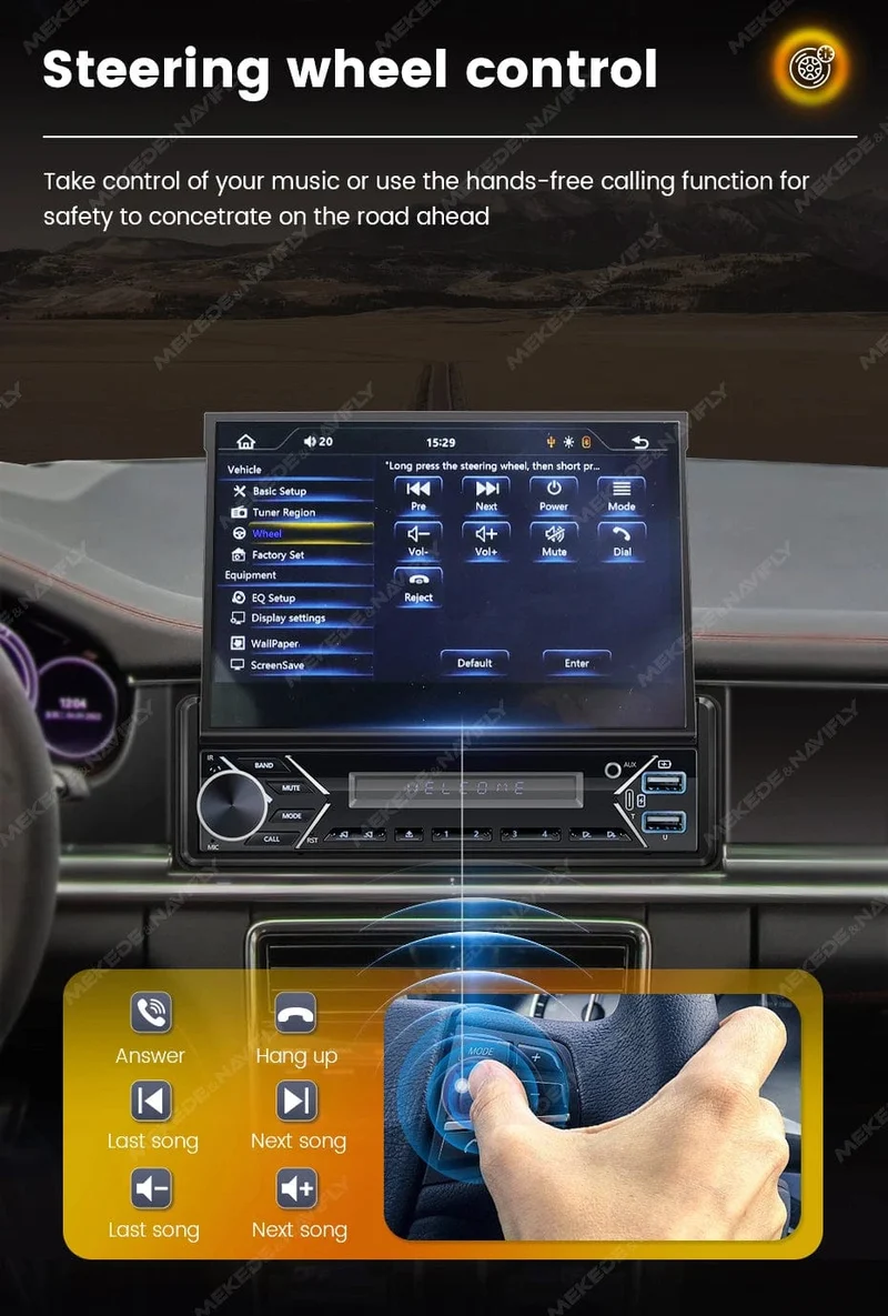 Universelles 7-Zoll-1-Din-Autoradio mit versenkbarem Bildschirm, Android Auto Carplay, Multimedia-Videoplayer, intelligentes Fahrzeugsystem, BT, FM, USB
