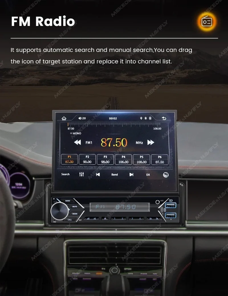Universelles 7-Zoll-1-Din-Autoradio mit versenkbarem Bildschirm, Android Auto Carplay, Multimedia-Videoplayer, intelligentes Fahrzeugsystem, BT, FM, USB