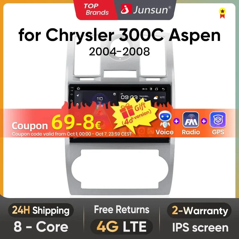 Junsun Autoradio für Chrysler 300C Aspen 2004–2008, kabelloses CarPlay, Android Auto, intelligente Autosysteme, keine 2 Din, 2 Din DVD