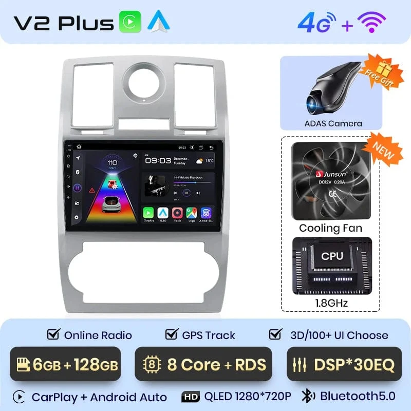 Junsun Autoradio für Chrysler 300C Aspen 2004–2008, kabelloses CarPlay, Android Auto, intelligente Autosysteme, keine 2 Din, 2 Din DVD
