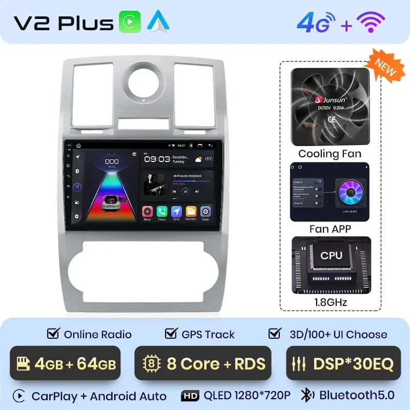 Junsun Autoradio für Chrysler 300C Aspen 2004–2008, kabelloses CarPlay, Android Auto, intelligente Autosysteme, keine 2 Din, 2 Din DVD