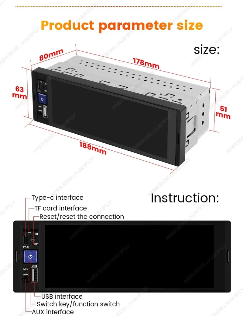 1DIN 6.86 Zoll MP5 Drahtloses CarPlay Auto Intelligentes System Multimedia-Player Universal FM Radio Stereo BT USB TF Autoradio