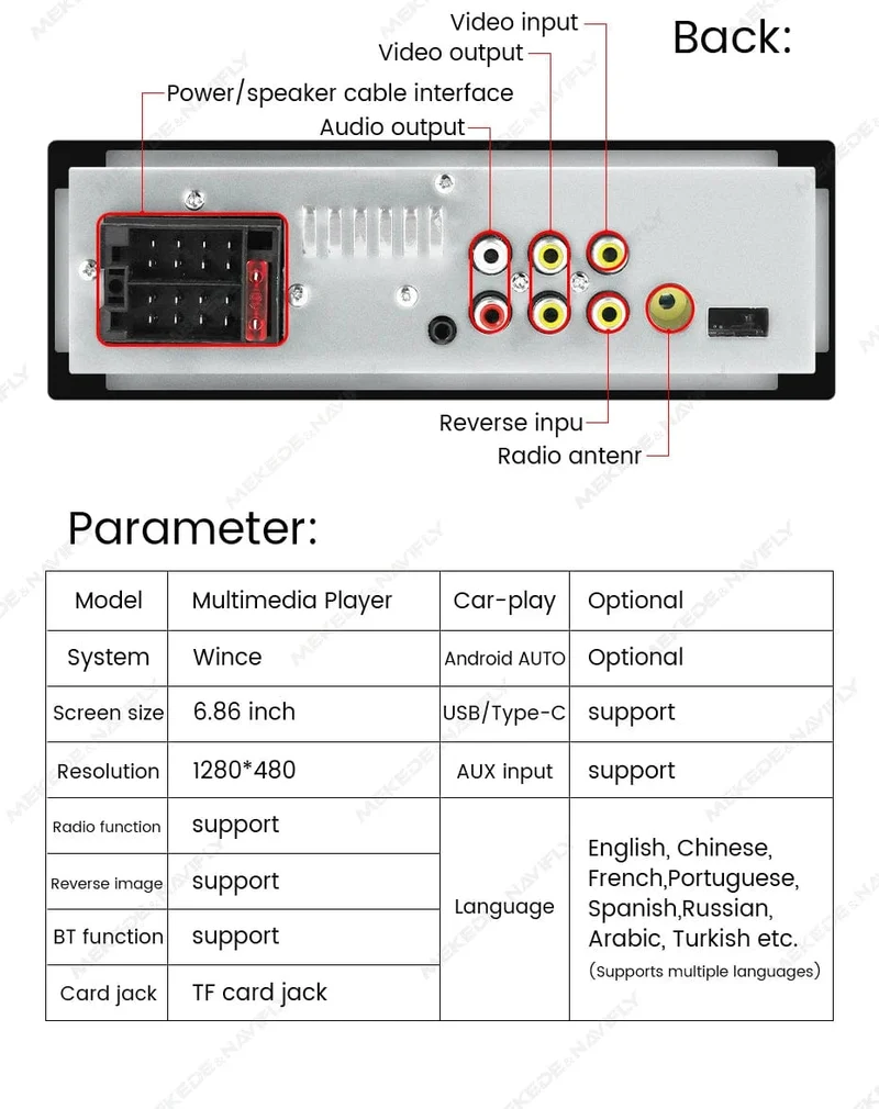 1DIN 6.86 Zoll MP5 Drahtloses CarPlay Auto Intelligentes System Multimedia-Player Universal FM Radio Stereo BT USB TF Autoradio