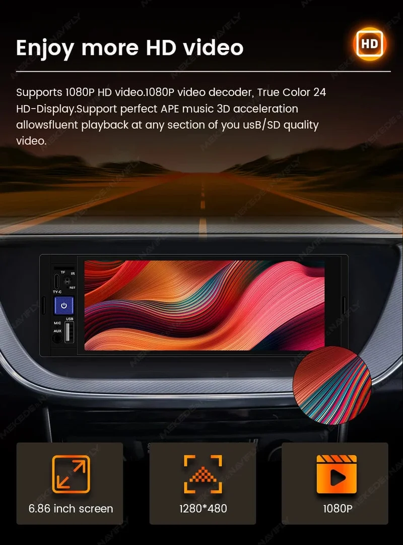 1DIN 6.86 Zoll MP5 Drahtloses CarPlay Auto Intelligentes System Multimedia-Player Universal FM Radio Stereo BT USB TF Autoradio