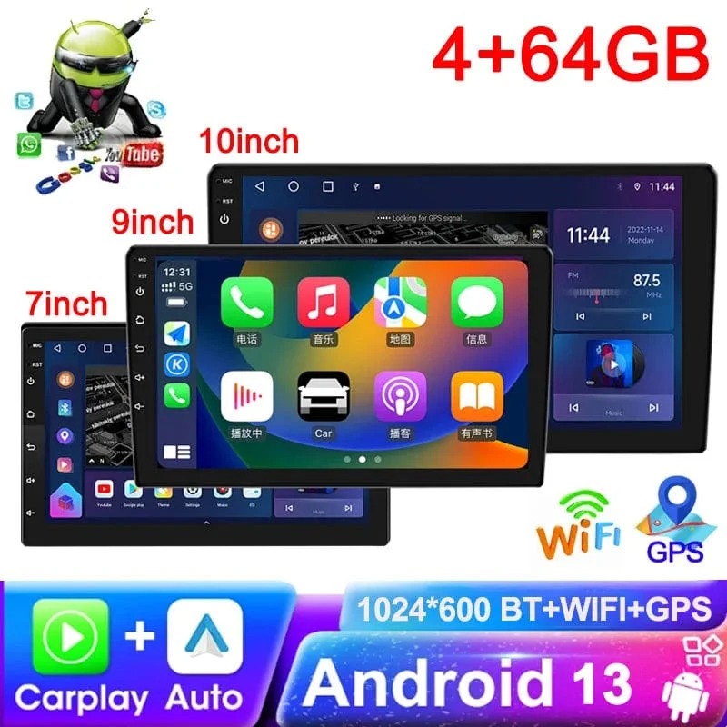 7 "/9"/10 "2 Din Autoradio Autobildschirm Android Auto Carplay Android 13 64G GPS Auto Audio WIFI BT IPS Automotive Multimedia Player