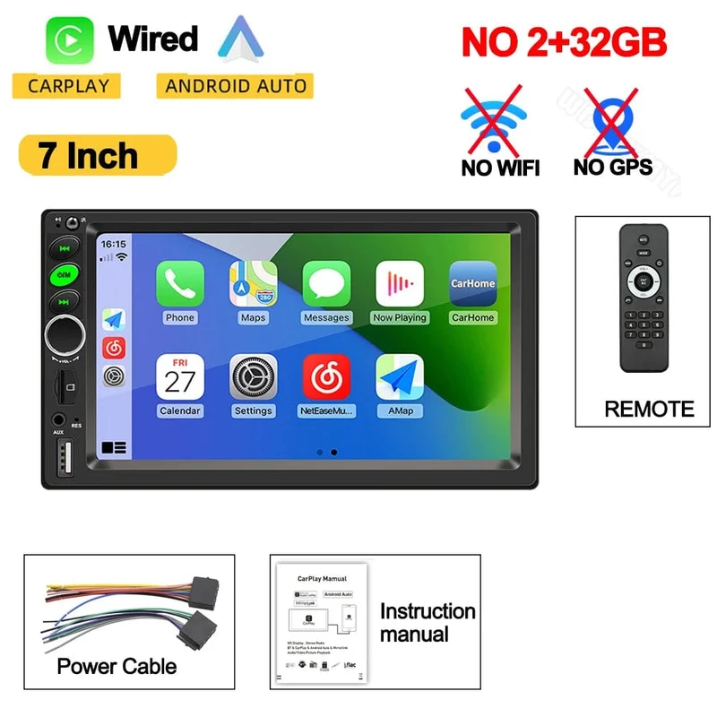 7 "/9"/10 "2 Din Autoradio Autobildschirm Android Auto Carplay Android 13 64G GPS Auto Audio WIFI BT IPS Automotive Multimedia Player
