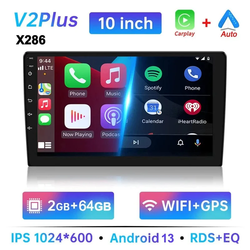 7 "/9"/10 "2 Din Autoradio Autobildschirm Android Auto Carplay Android 13 64G GPS Auto Audio WIFI BT IPS Automotive Multimedia Player