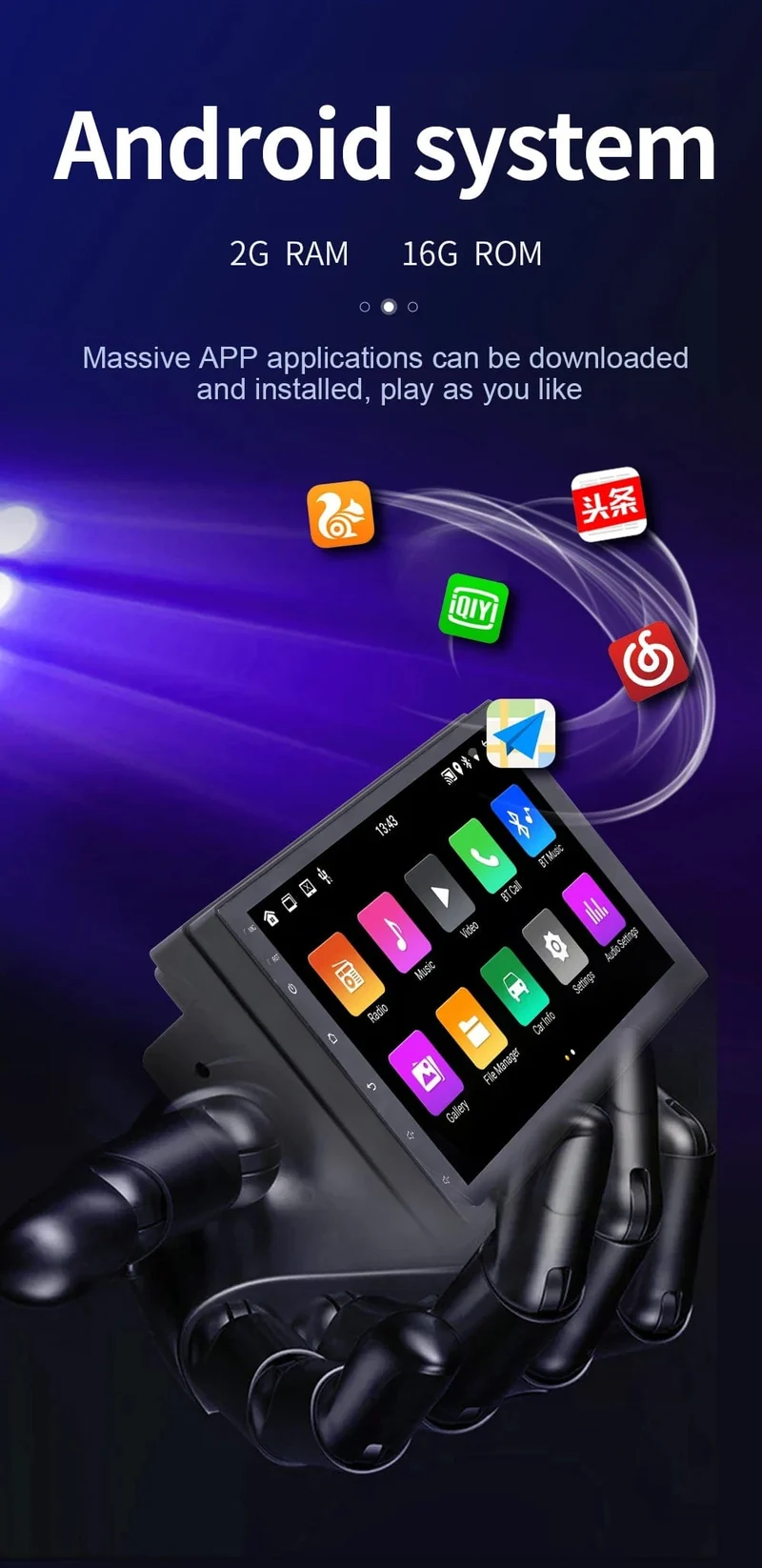 7 "/9"/10 "2 Din Autoradio Autobildschirm Android Auto Carplay Android 13 64G GPS Auto Audio WIFI BT IPS Automotive Multimedia Player
