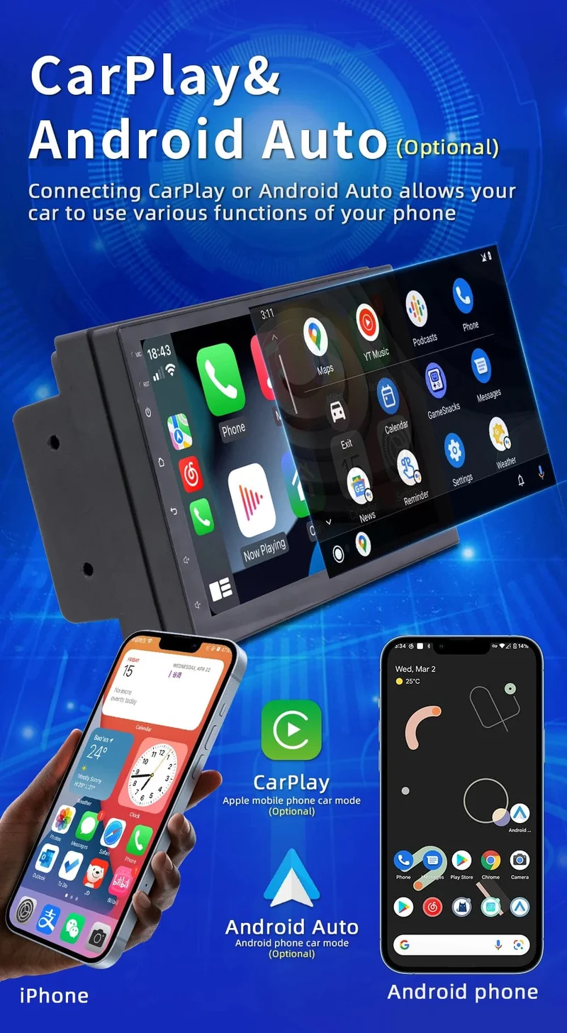 7 "/9"/10 "2 Din Autoradio Autobildschirm Android Auto Carplay Android 13 64G GPS Auto Audio WIFI BT IPS Automotive Multimedia Player