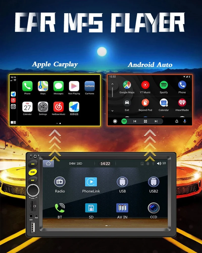 7 "/9"/10 "2 Din Autoradio Autobildschirm Android Auto Carplay Android 13 64G GPS Auto Audio WIFI BT IPS Automotive Multimedia Player