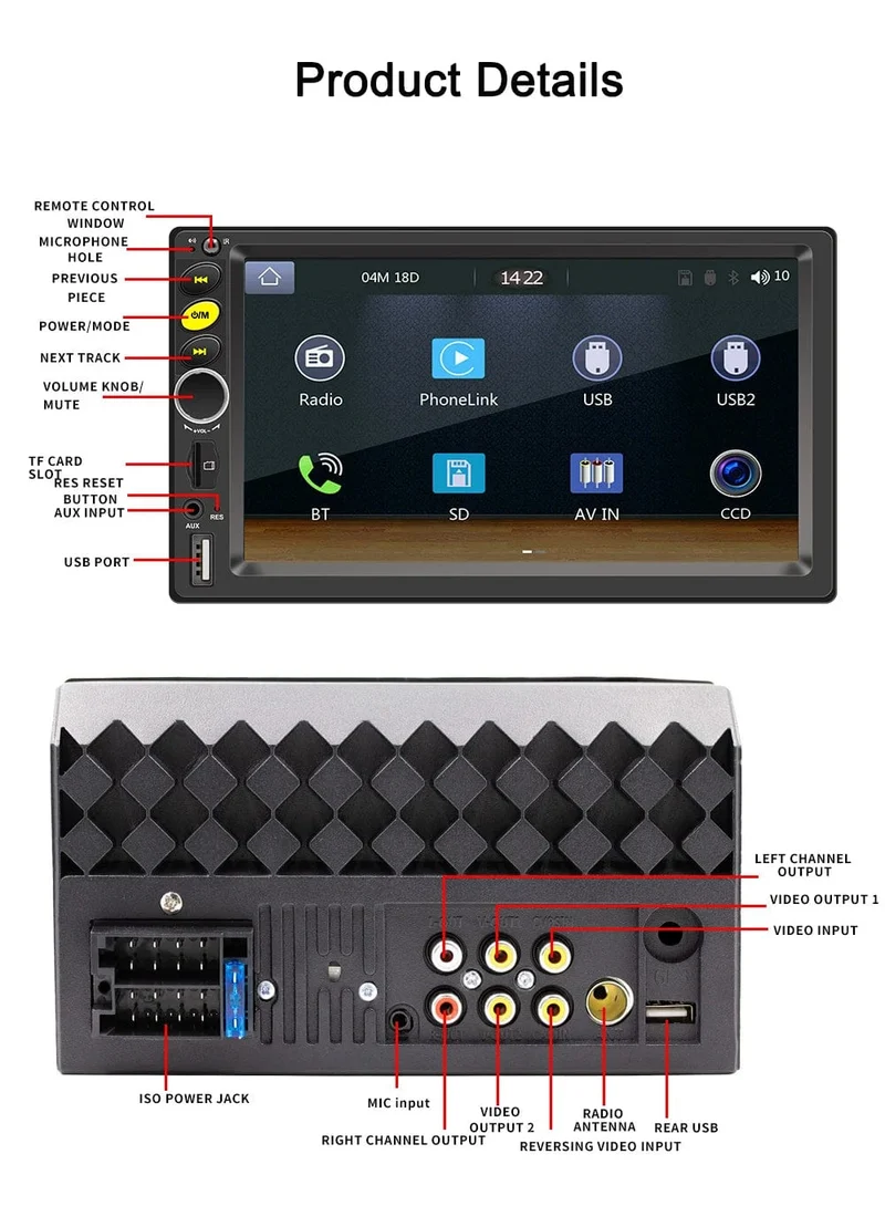 7 "/9"/10 "2 Din Autoradio Autobildschirm Android Auto Carplay Android 13 64G GPS Auto Audio WIFI BT IPS Automotive Multimedia Player