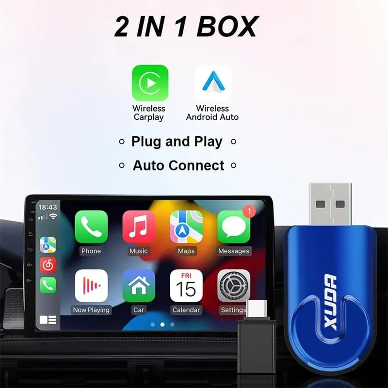 2-in-1-Kabelloses Carplay und Android Auto AI-Box, verkabelt mit kabellosem Carpay-Mini-Adapter Bluetooth für Autoradio mit kabelgebundener Carplay-Box