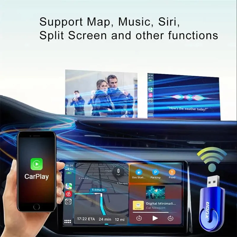 2-in-1-Kabelloses Carplay und Android Auto AI-Box, verkabelt mit kabellosem Carpay-Mini-Adapter Bluetooth für Autoradio mit kabelgebundener Carplay-Box