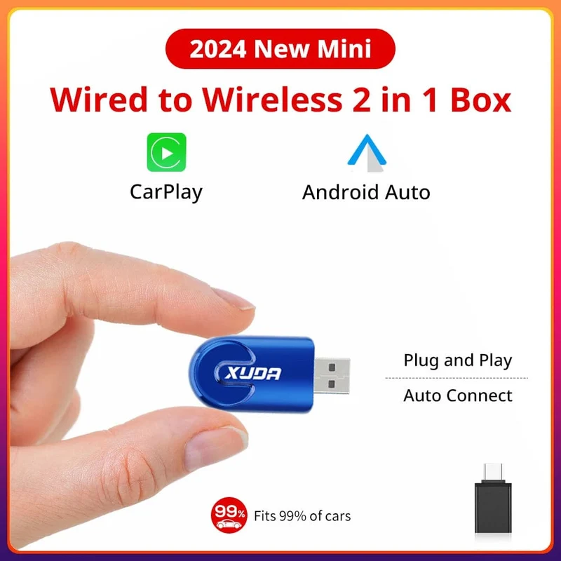 2-in-1-Kabelloses Carplay und Android Auto AI-Box, verkabelt mit kabellosem Carpay-Mini-Adapter Bluetooth für Autoradio mit kabelgebundener Carplay-Box