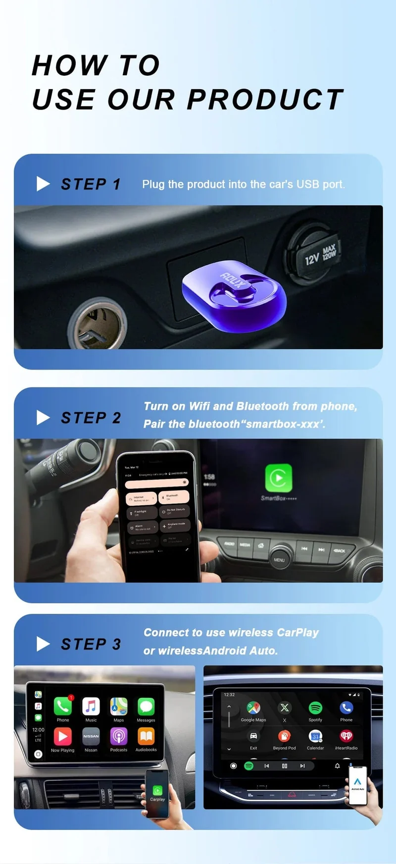 2-in-1-Kabelloses Carplay und Android Auto AI-Box, verkabelt mit kabellosem Carpay-Mini-Adapter Bluetooth für Autoradio mit kabelgebundener Carplay-Box
