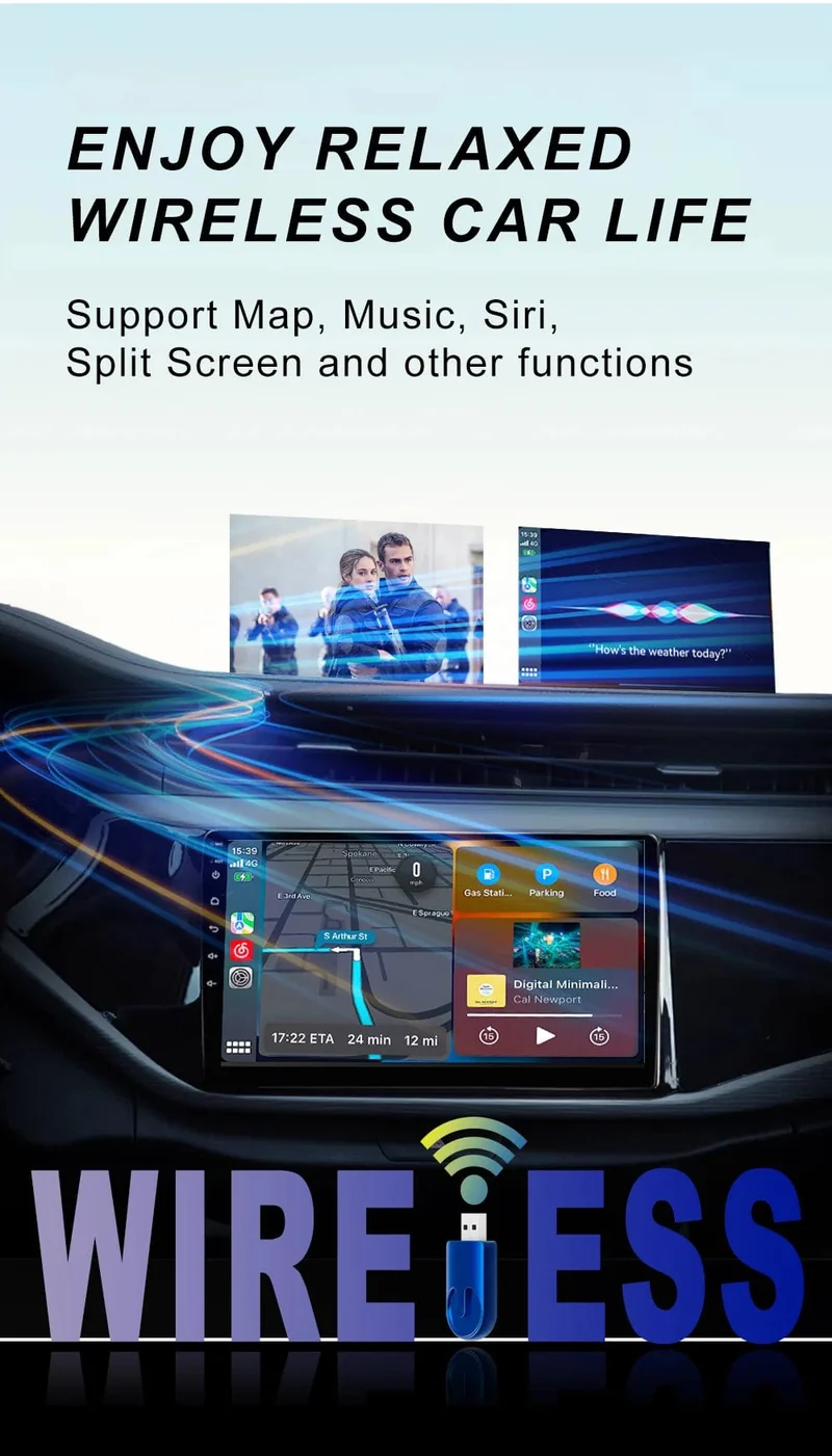 2-in-1-Kabelloses Carplay und Android Auto AI-Box, verkabelt mit kabellosem Carpay-Mini-Adapter Bluetooth für Autoradio mit kabelgebundener Carplay-Box