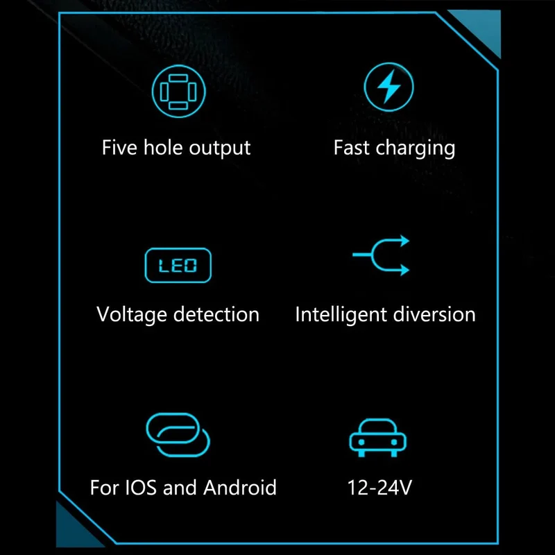 Autoladegerät 5 Anschlüsse USB Superschnelles Laden Intelligente Ladespannungserkennung Digitalanzeige Autoadapter Telefonladegerät