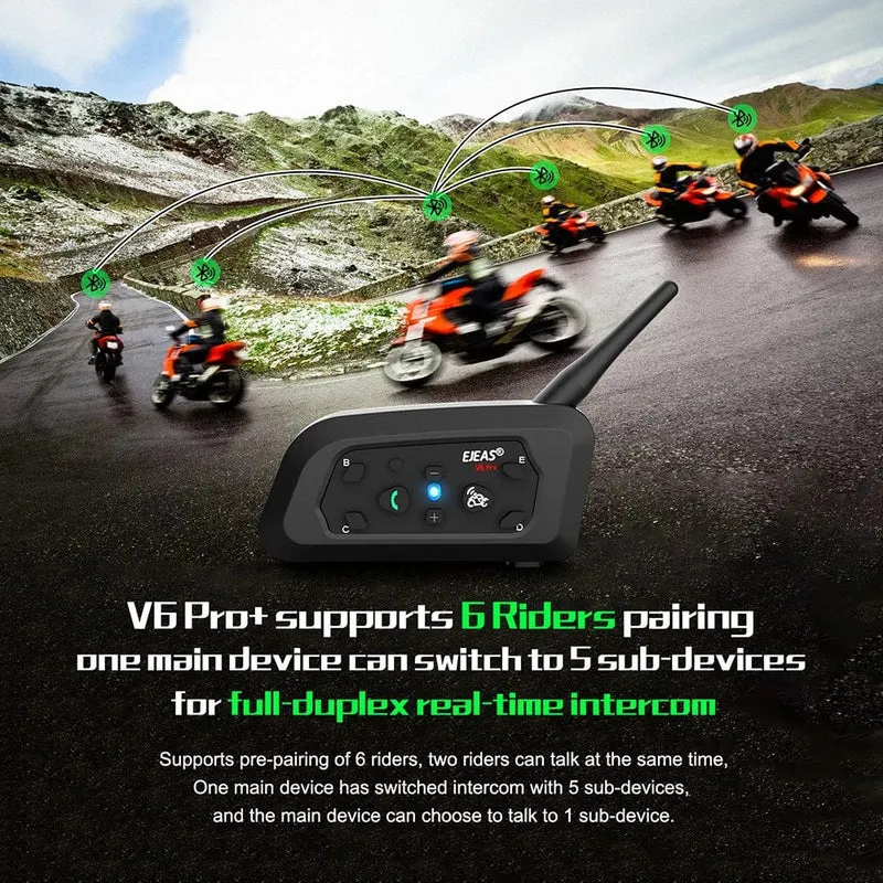 EJEAS V6 PRO+/PLUS Motorradhelm Bluetooth Walkie Talkie 6 Fahrer Entfernung 800 Meter Wasserdicht IP67