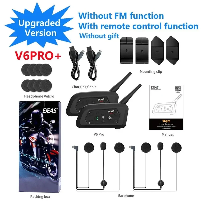 EJEAS V6 PRO+/PLUS Motorradhelm Bluetooth Walkie Talkie 6 Fahrer Entfernung 800 Meter Wasserdicht IP67