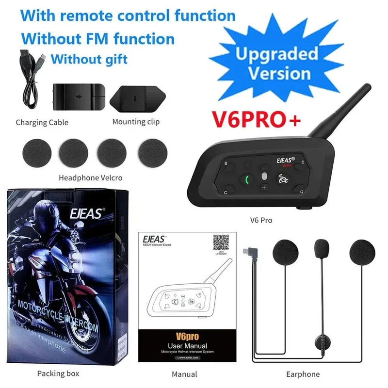 EJEAS V6 PRO+/PLUS Motorradhelm Bluetooth Walkie Talkie 6 Fahrer Entfernung 800 Meter Wasserdicht IP67