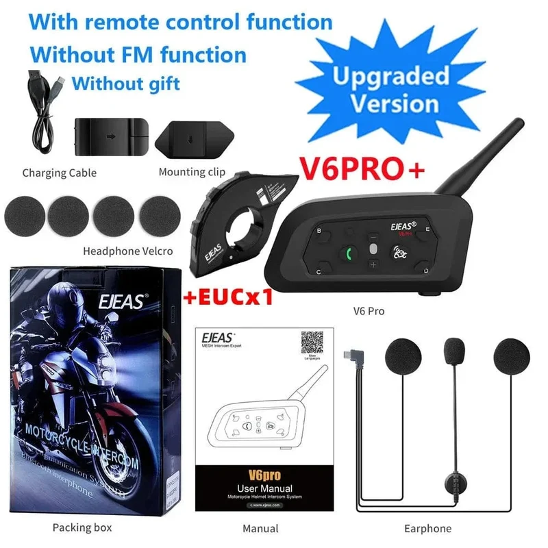 EJEAS V6 PRO+/PLUS Motorradhelm Bluetooth Walkie Talkie 6 Fahrer Entfernung 800 Meter Wasserdicht IP67