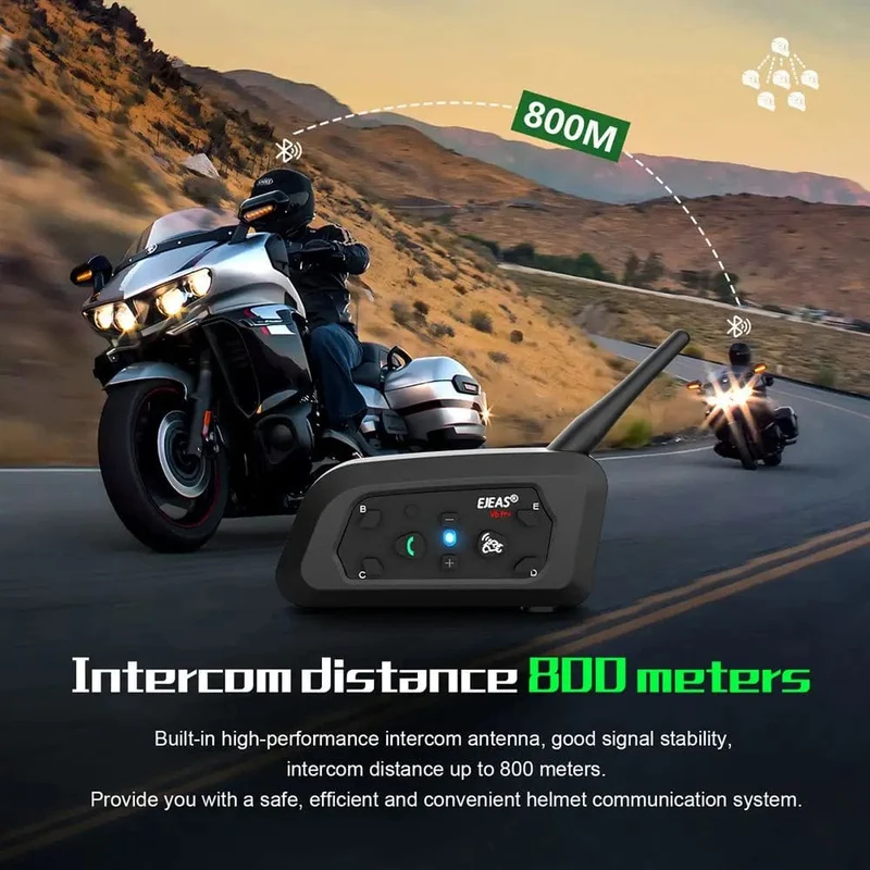 EJEAS V6 PRO+/PLUS Motorradhelm Bluetooth Walkie Talkie 6 Fahrer Entfernung 800 Meter Wasserdicht IP67