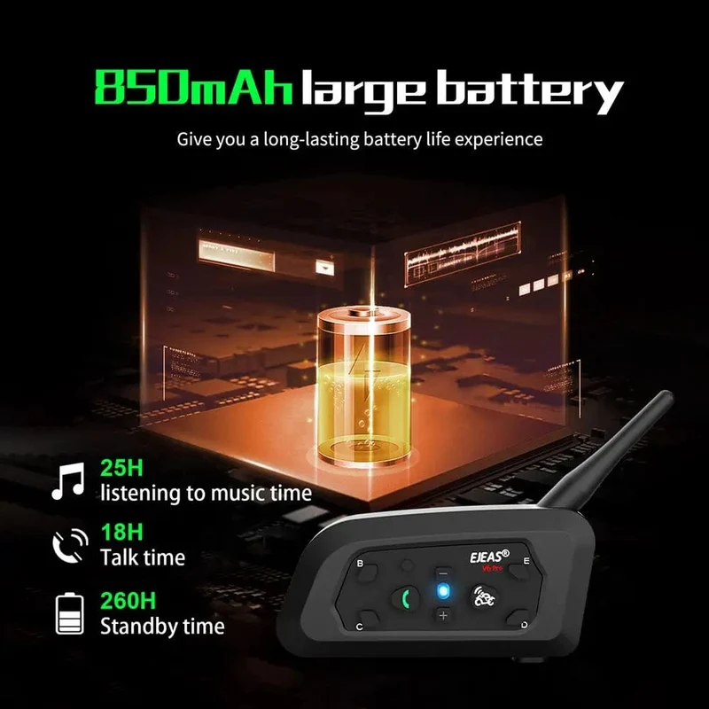 EJEAS V6 PRO+/PLUS Motorradhelm Bluetooth Walkie Talkie 6 Fahrer Entfernung 800 Meter Wasserdicht IP67