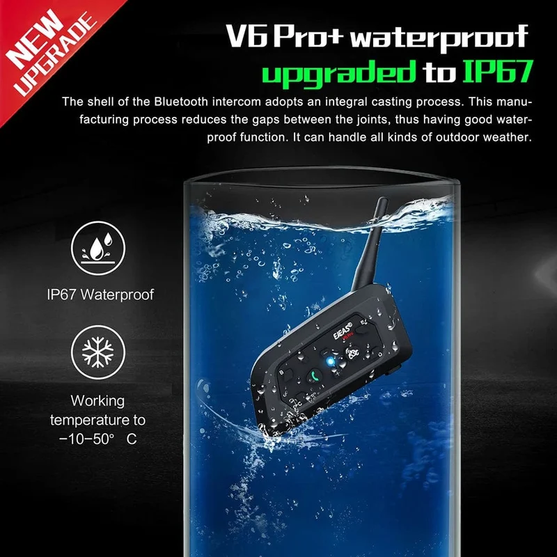 EJEAS V6 PRO+/PLUS Motorradhelm Bluetooth Walkie Talkie 6 Fahrer Entfernung 800 Meter Wasserdicht IP67
