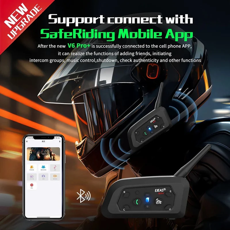 EJEAS V6 PRO+/PLUS Motorradhelm Bluetooth Walkie Talkie 6 Fahrer Entfernung 800 Meter Wasserdicht IP67