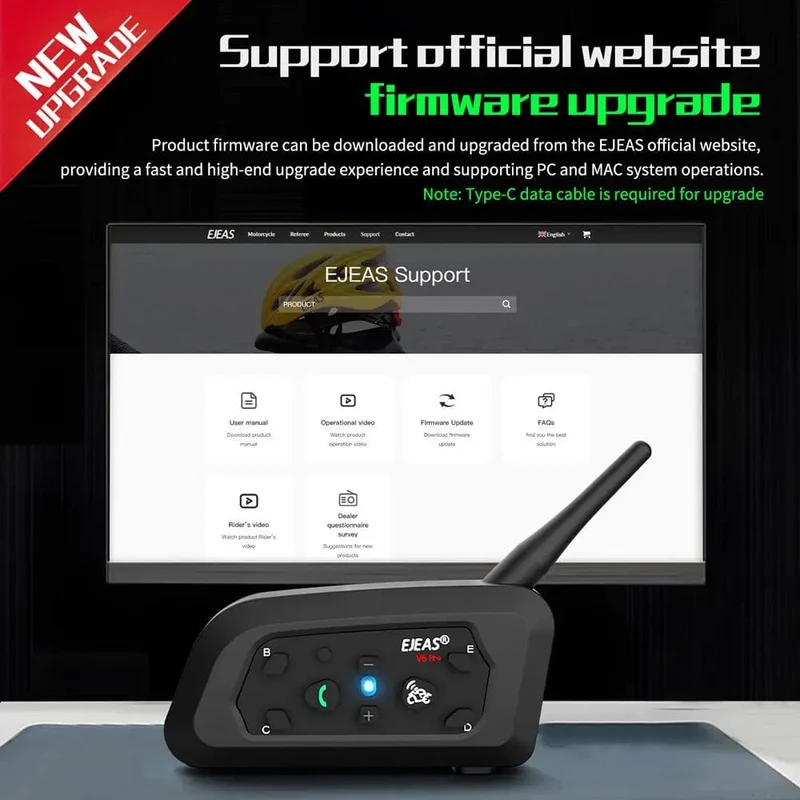 EJEAS V6 PRO+/PLUS Motorradhelm Bluetooth Walkie Talkie 6 Fahrer Entfernung 800 Meter Wasserdicht IP67