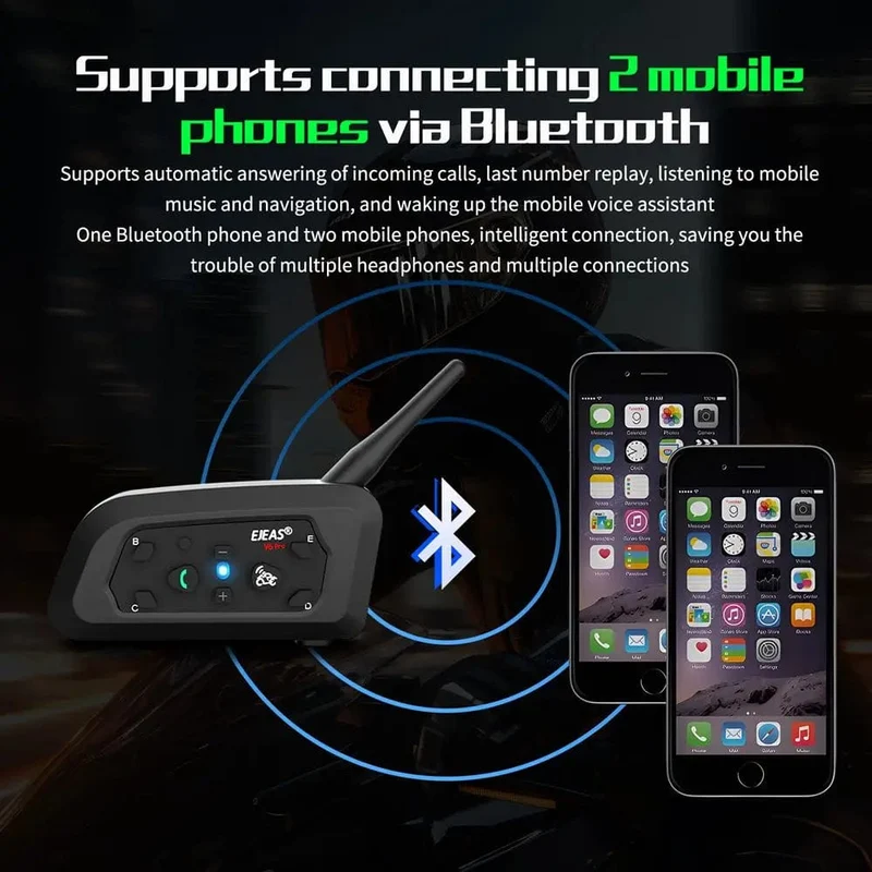 EJEAS V6 PRO+/PLUS Motorradhelm Bluetooth Walkie Talkie 6 Fahrer Entfernung 800 Meter Wasserdicht IP67
