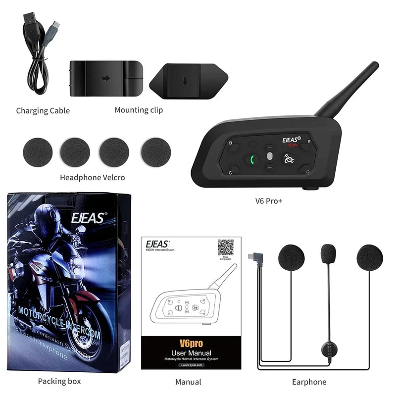 EJEAS V6 PRO+/PLUS Motorradhelm Bluetooth Walkie Talkie 6 Fahrer Entfernung 800 Meter Wasserdicht IP67