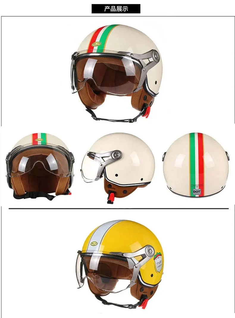 Open Face 3/4 Motorrad Retro Motorrad Helme Vintage Chopper Capacete De Moto Bike Cascos Roller Mit Für Männer Frauen DOT