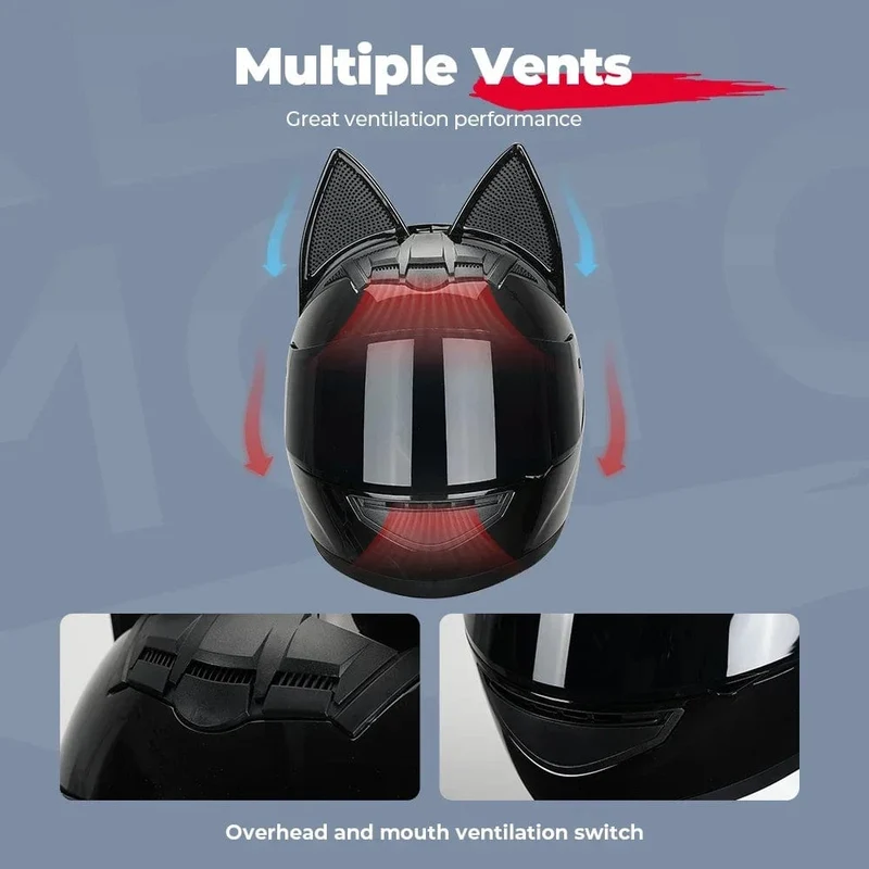 Motorradhelm, Integralhelm, Katzenohren, abnehmbar, DOT-Zertifizierung, Sicherheitshelm für Damen und Herren, atmungsaktiv, Geschenk für Freundin