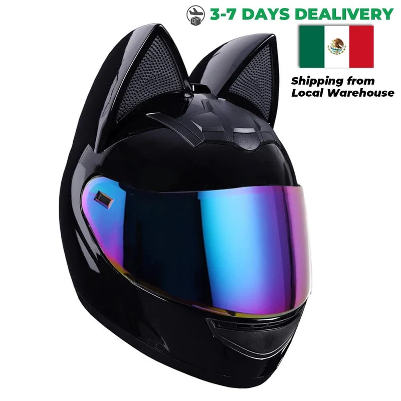 Motorradhelm, Integralhelm, Katzenohren, abnehmbar, DOT-Zertifizierung, Sicherheitshelm für Damen und Herren, atmungsaktiv, Geschenk für Freundin