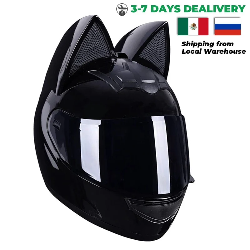 Motorradhelm, Integralhelm, Katzenohren, abnehmbar, DOT-Zertifizierung, Sicherheitshelm für Damen und Herren, atmungsaktiv, Geschenk für Freundin