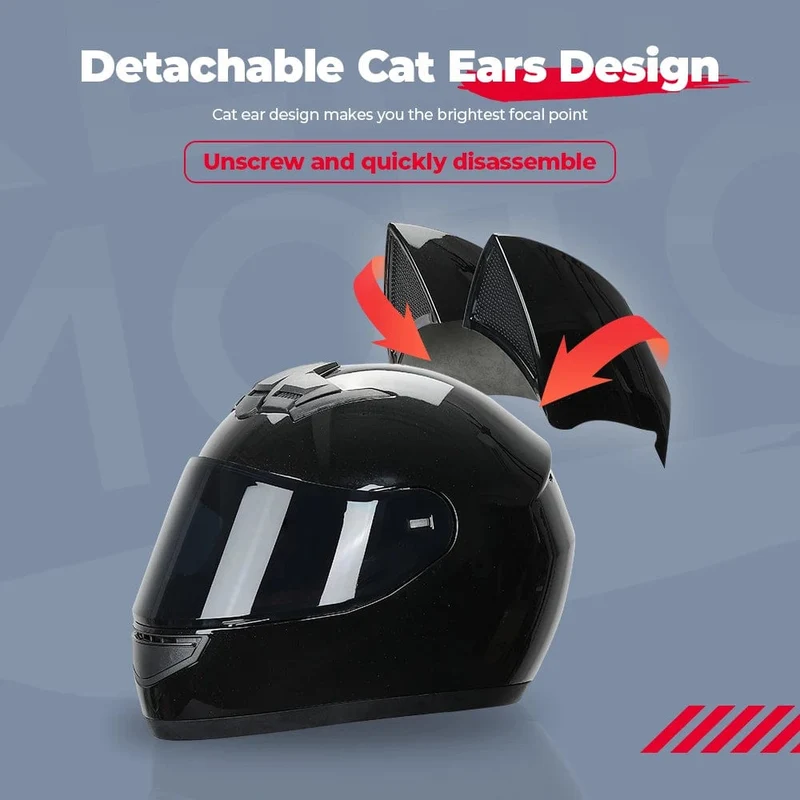 Motorradhelm, Integralhelm, Katzenohren, abnehmbar, DOT-Zertifizierung, Sicherheitshelm für Damen und Herren, atmungsaktiv, Geschenk für Freundin