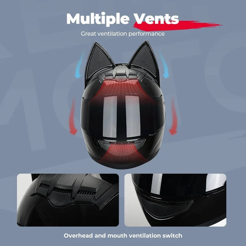 Motorradhelm, Integralhelm, Katzenohren, abnehmbar, DOT-Zertifizierung, Sicherheitshelm für Damen und Herren, atmungsaktiv, Geschenk für Freundin