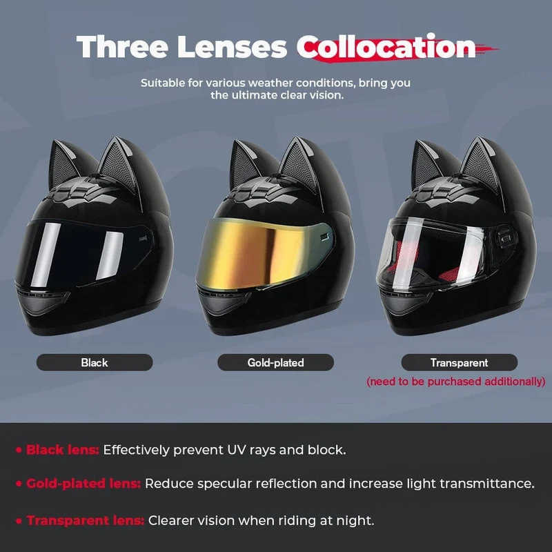 Motorradhelm, Integralhelm, Katzenohren, abnehmbar, DOT-Zertifizierung, Sicherheitshelm für Damen und Herren, atmungsaktiv, Geschenk für Freundin